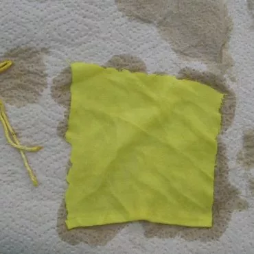 Yellow square of fabric died with dye from California Dodder