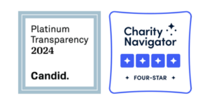 Candid Platinum Transparency 2024 and Charity Navigator Four-Star seals. 