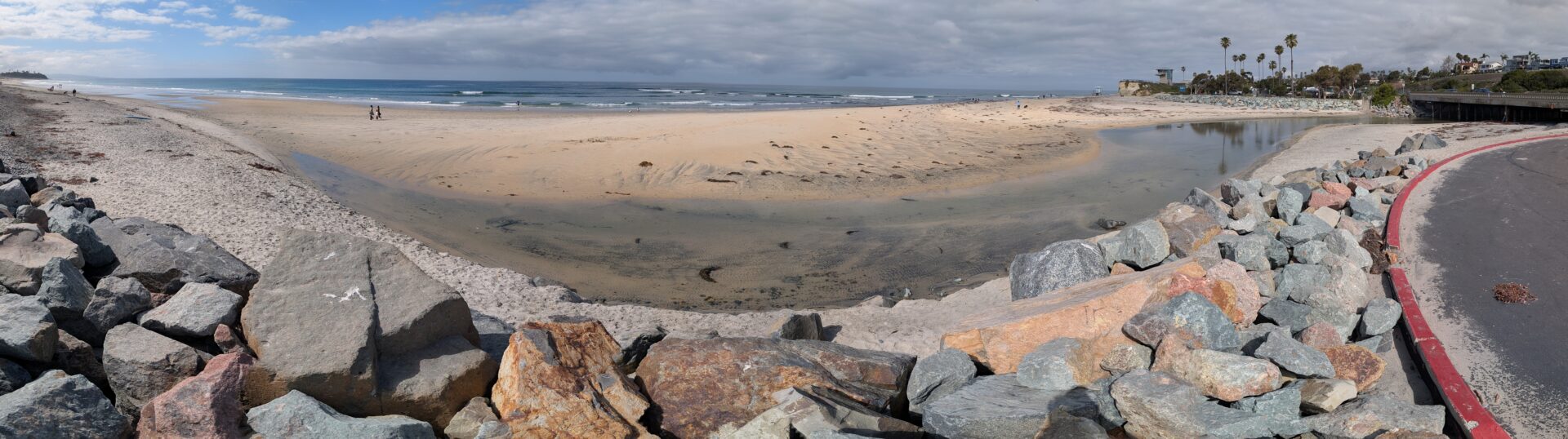 San Elijo Lagoon at Cardiff State Beach sand with no water coming from the ocean